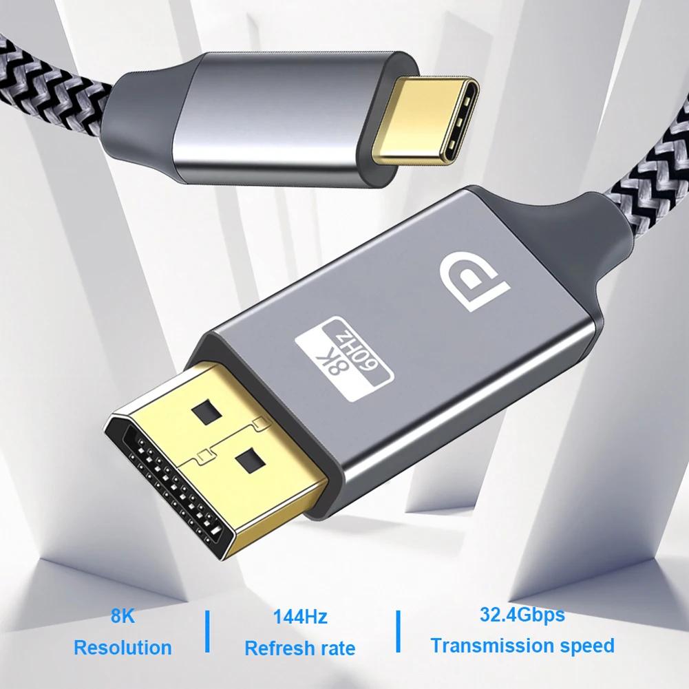 USB C-DP ̺, 32.4Gbps, 8K @ 60Hz, 4K @ 144Hz, USB C -÷ Ʈ  ̺, Ʈ 4/3 ƺϰ ȣȯ , 1.8M